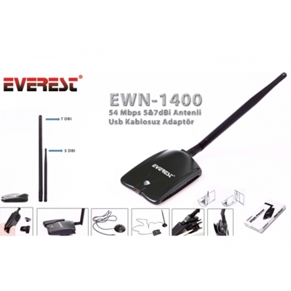 Everest Ewn-1400 54 Mbps Usb 5&7dBi Antenli Kablosuz Adaptör