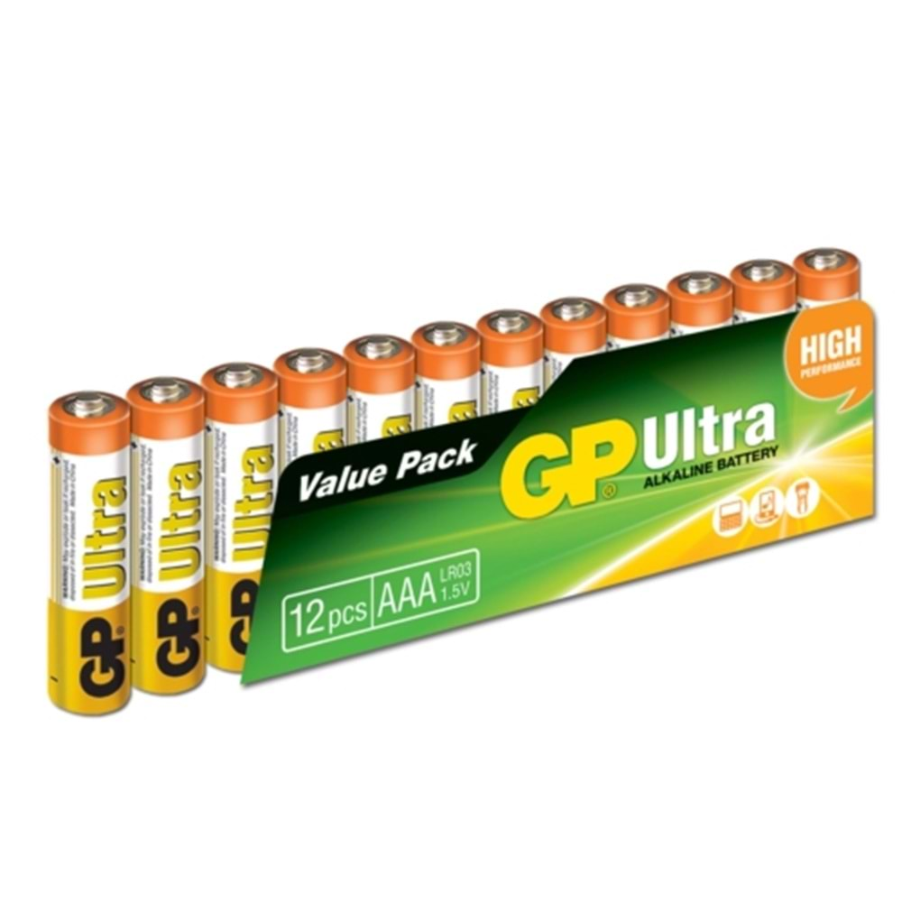 Gp Ultra alkaline AAA İnce Kalem Pil 12li