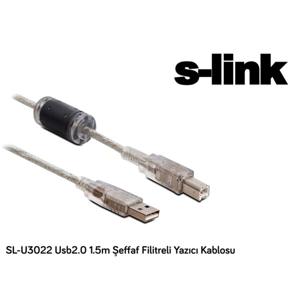 S-link SL-U3022 Usb2.0 1.5m Şeffaf Filitreli Yazıcı Kablosu