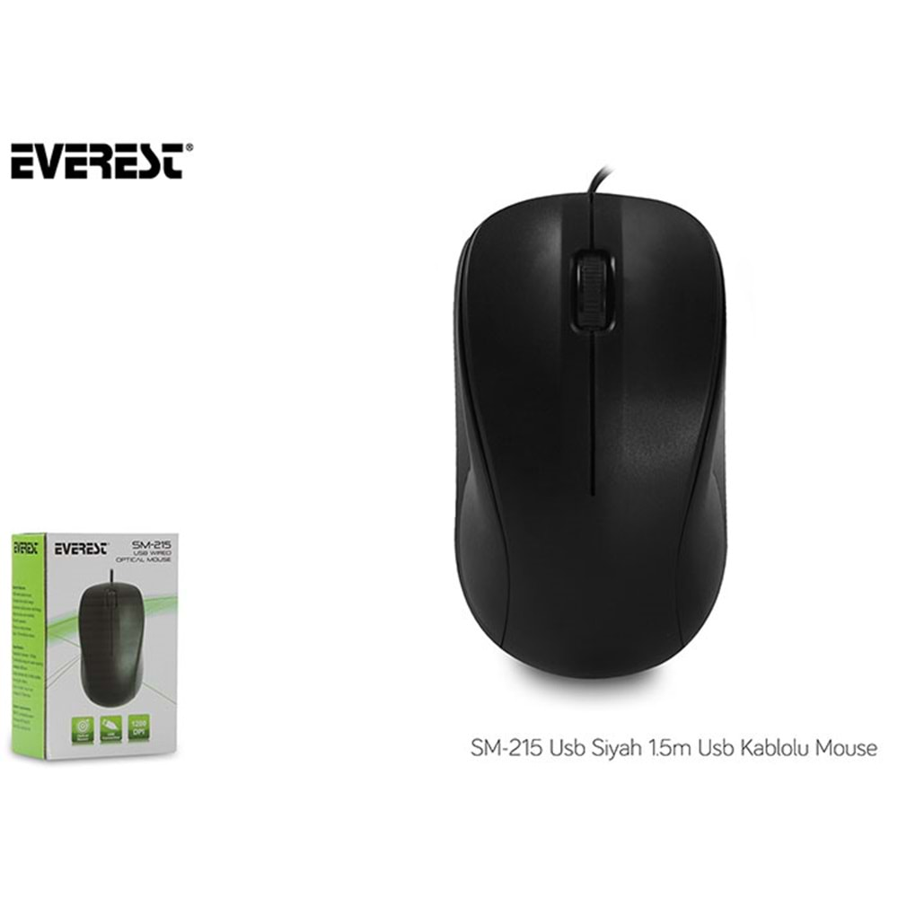 Everest SM-215 Usb Siyah 1.5m Usb Kablolu Mouse