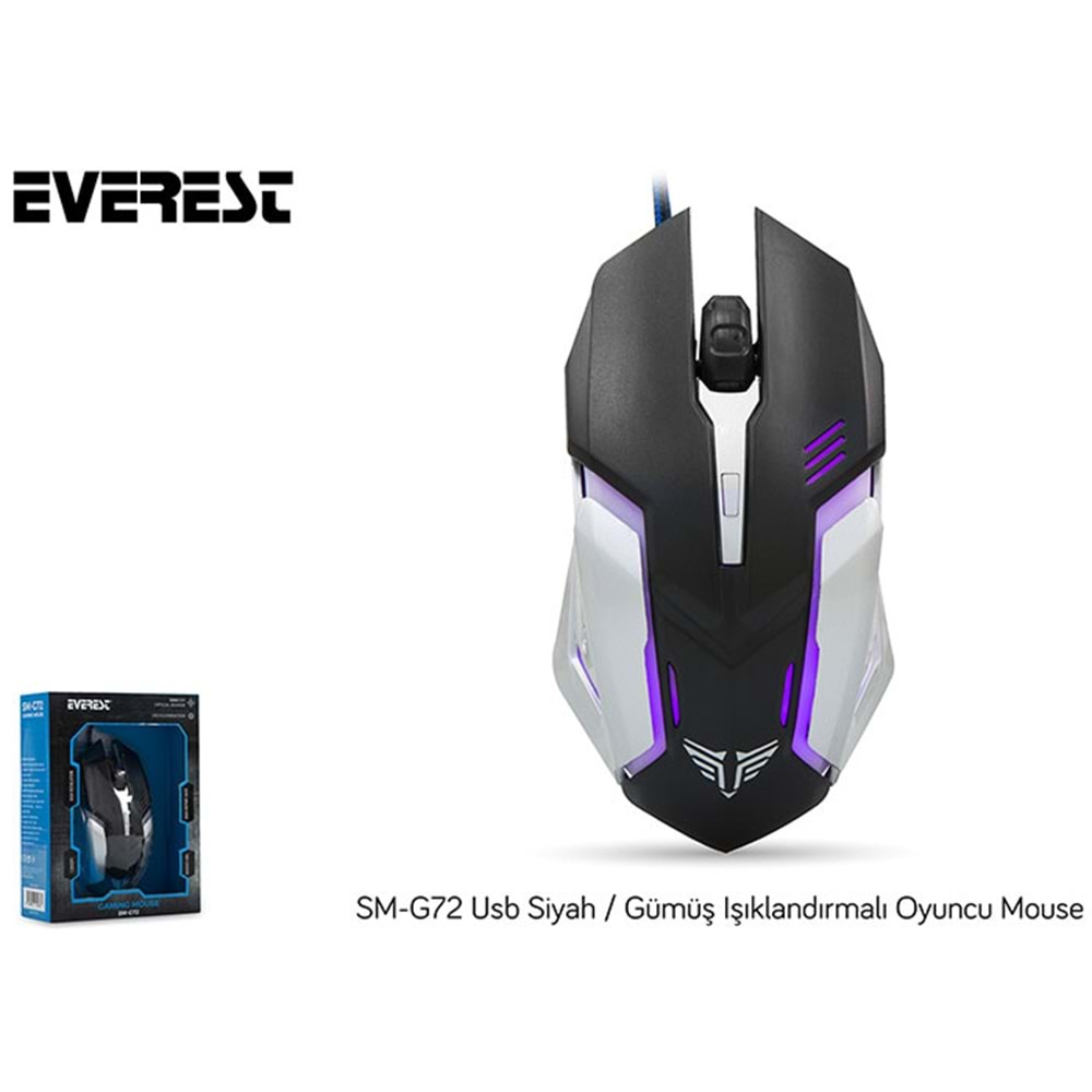 Everest SM-G72 Usb Siyah/Gümüş Işıklandırmalı Oyuncu Mouse