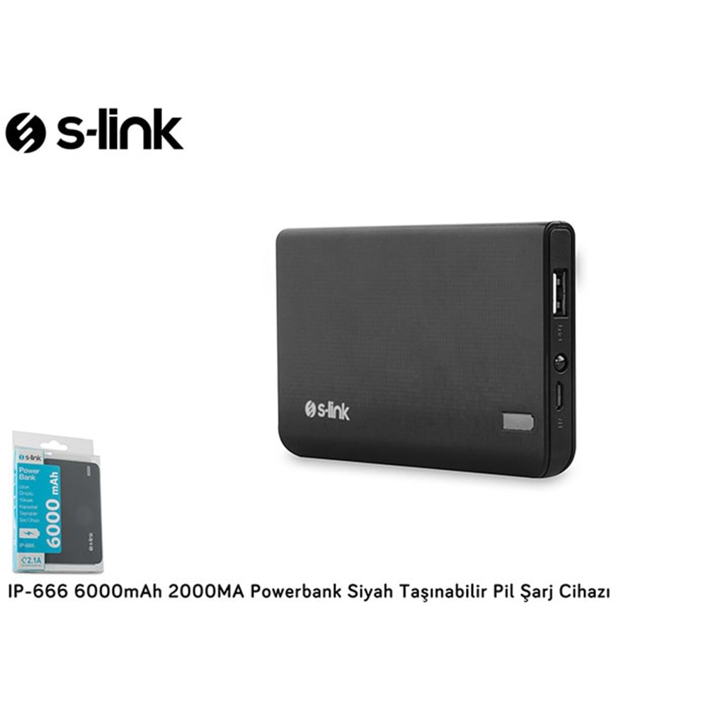 S-link IP-666 6000mAh 2000MA Powerbank Siyah Taşınabilir