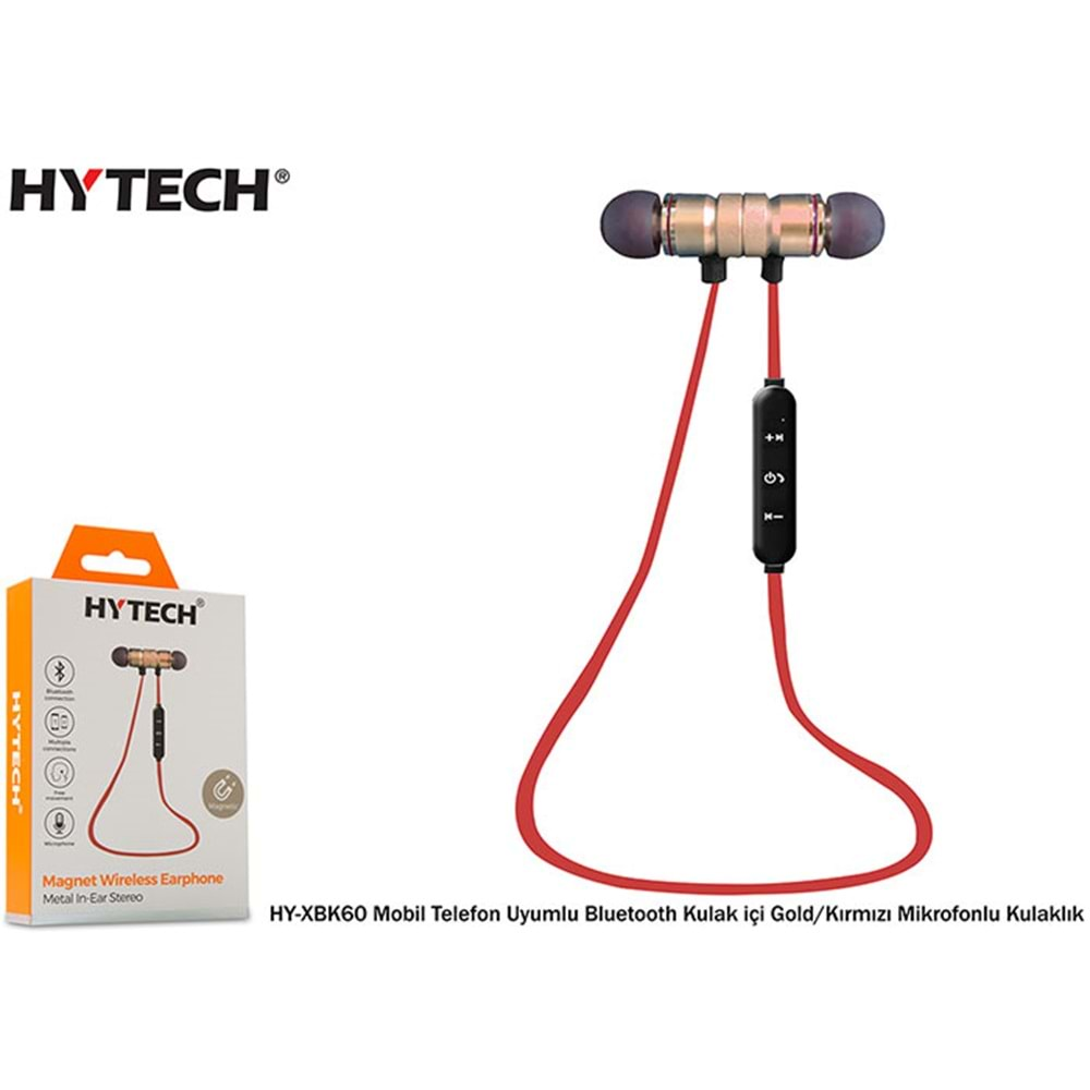 Hytech HY-XBK60 Mobil Telefon Uyumlu Bluetooth Kulak içi Gold/Kırmızı