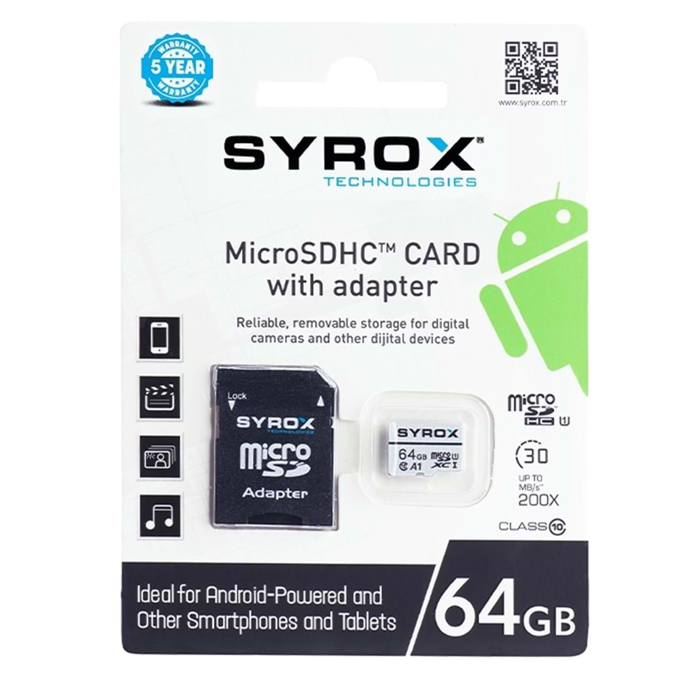 Syrox 64Gb MicroSDHC Hafıza Kartı Class 10