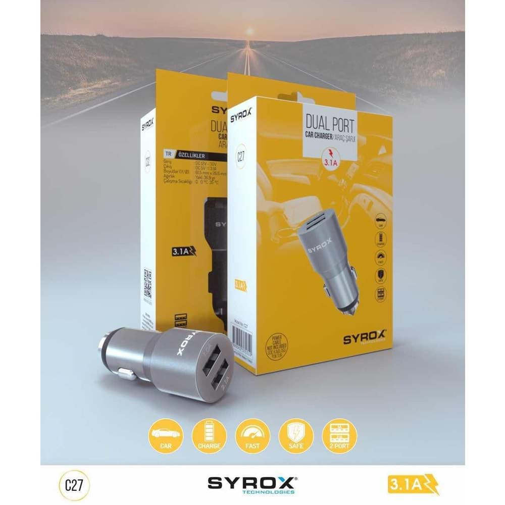 Syrox C27 3.1A Çift Usb Araç Çakmaklık Şarj Aleti