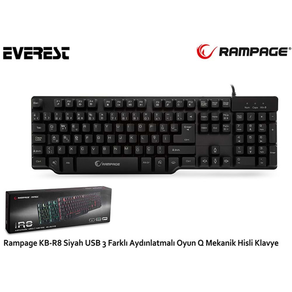 Rampage KB-R8 Siyah USB 3 Aydınlatmalı Oyun Q Mekanik Hisli Klavye