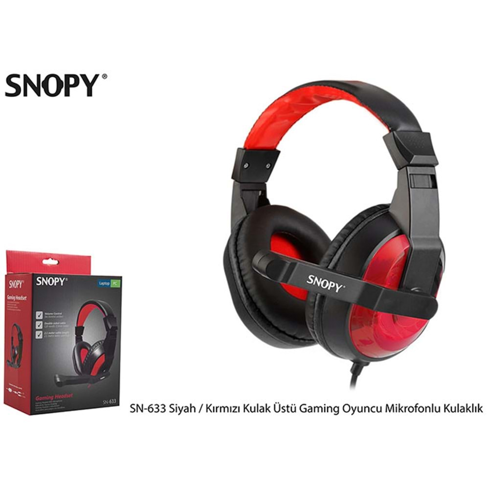 Snopy SN-633 Siyah/Kırmızı Gaming Oyuncu Mikrofonlu Kulaklık