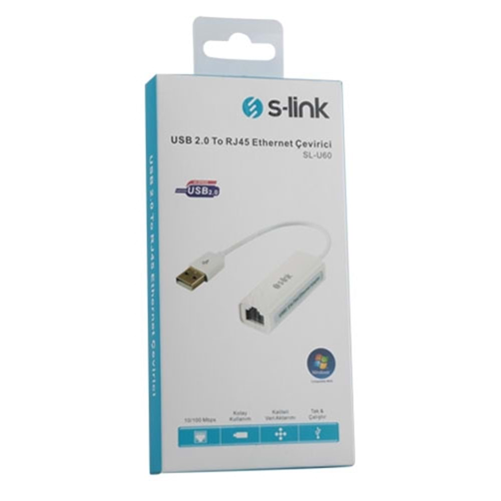 S-link SL-U60 Usb 2.0 To RJ45 Win10 Uyumlu Ethernet Çevirici