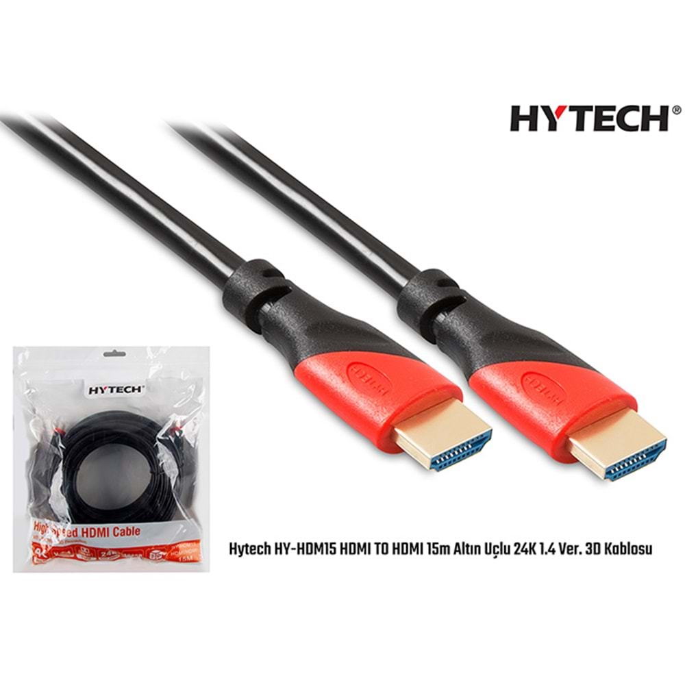 Hytech Hdtv15 HDMI 15m 1.4Ver. Altın Uçlu 24K 3D Kablosu