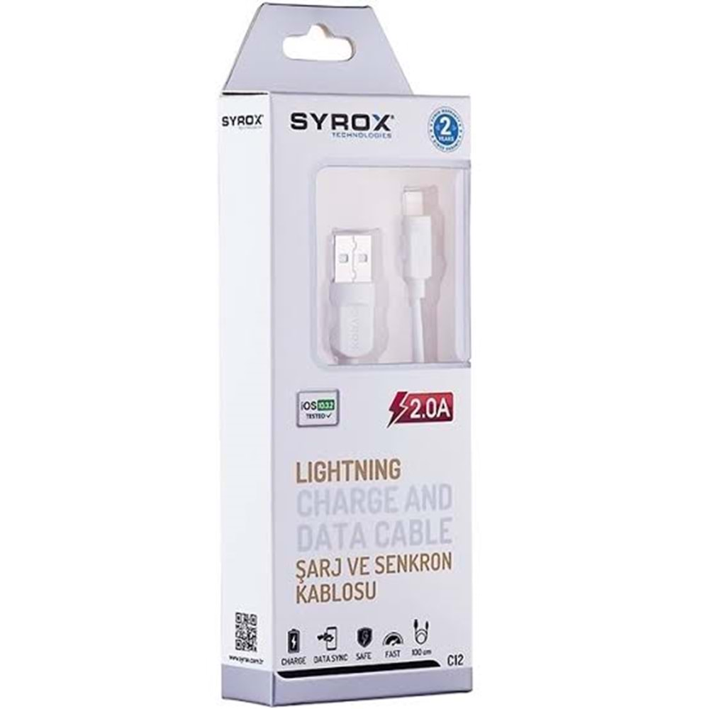 Syrox C12 Lightning Usb Şarj ve Data Kablo