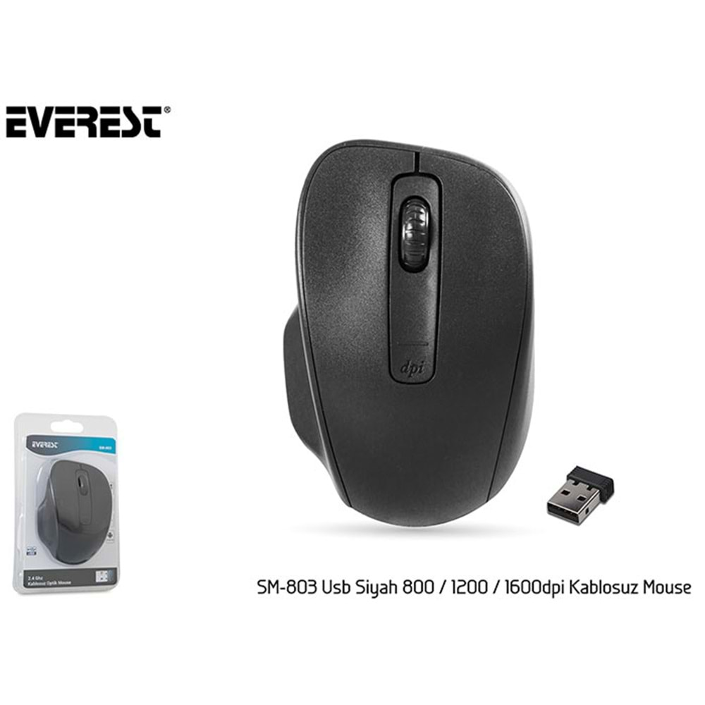 Everest SM-803 Usb Siyah 800/1200/1600dpi Kablosuz Mouse