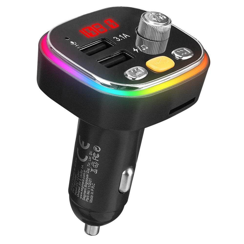 S-link SL-BT306 Çift USB 5V 3.1A Rainbow Işıklı Led Ekran TF Kartlı V5.0 Bluetooth Fm Transmitter