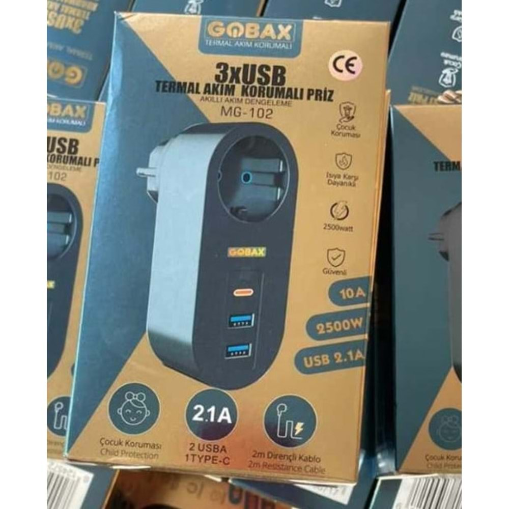 Gobax Mg-102 2*Usb 1*Type-c Termal Akım Korumalı Priz