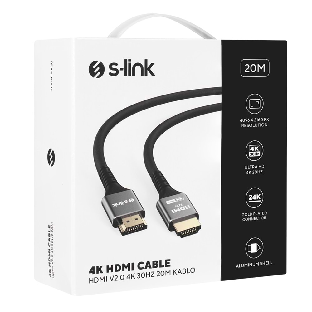 S-link SLX-HDTV20 19+1 HDMI to HDMI 20m Metal v2.0 4K (4096*2160) 30Hz Kablo