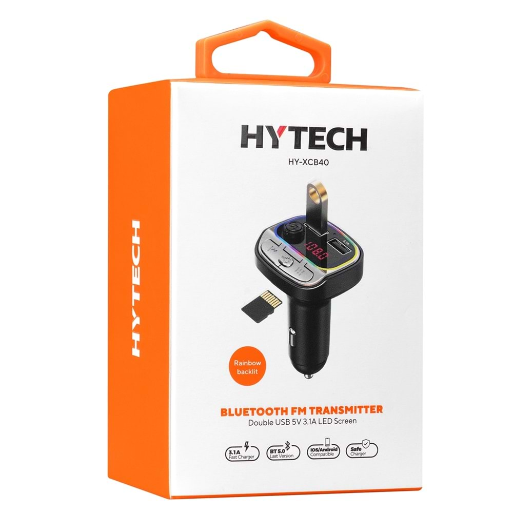 Hytech HY-XCB40 Çift USB 5V 3.1A Rainbow Işıklı Led Ekran TF Kartlı V5.0 Bluetooth Fm Transmitter