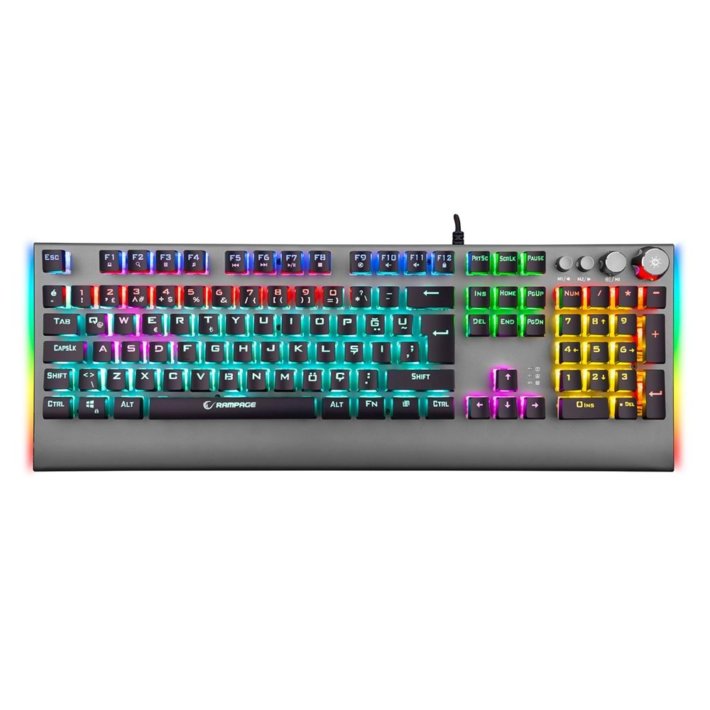 Rampage KB-R210 FAVORY Rainbow Aydınlatmalı Kristal Blue Switch Mekanik Gaming Oyuncu Klavyesi