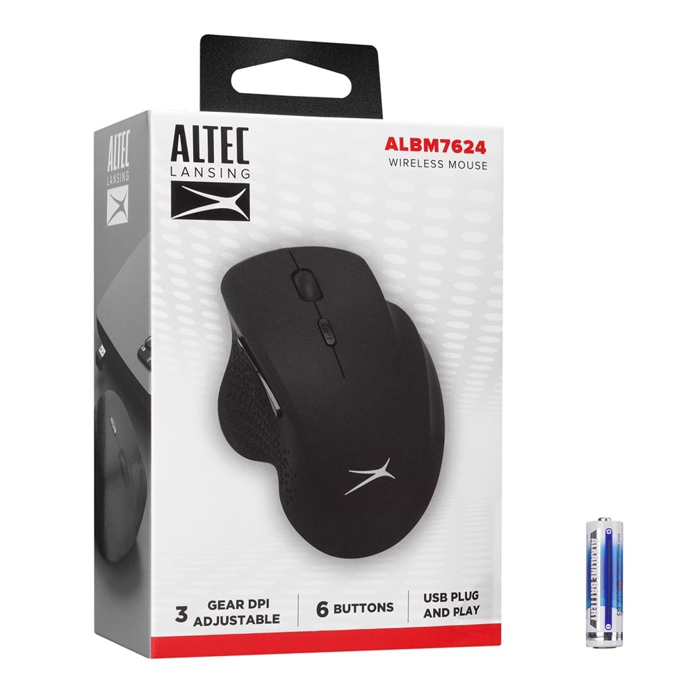 Altec Lansing ALBM7624 Siyah 2.4GHz Şarj Edilebilir 1600DPI Optik Kablosuz Mouse