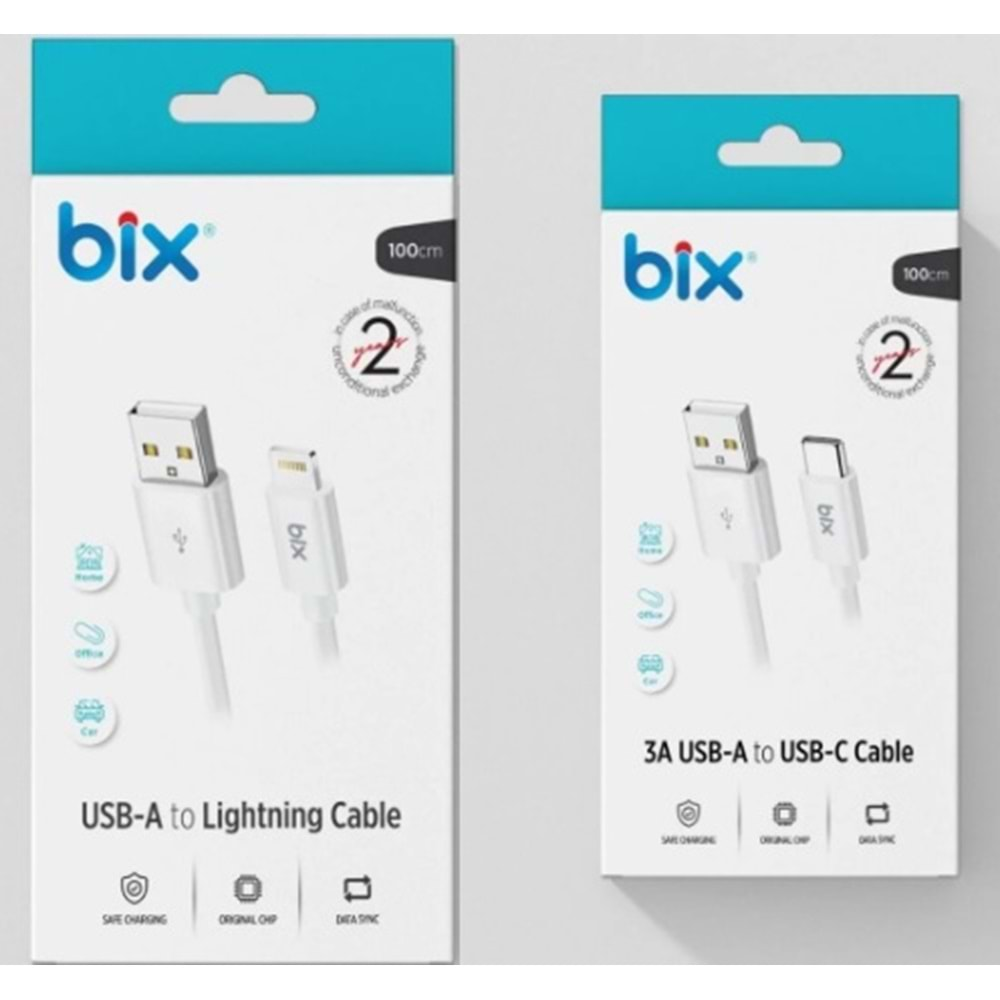 Bix 3A Lightning veya Type-C Data Ve Şarj Kablosu