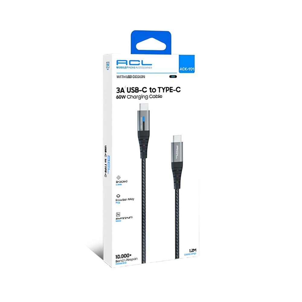 ACL Ack-101 3A 60 Watt 1.2mt USB-C to Type-C LED Işıklı Şarj Kablosu