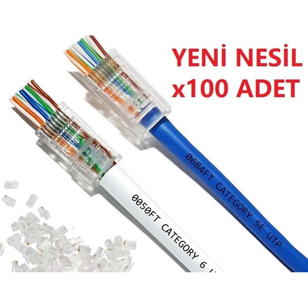 Alfanet Delikli 100 Adet Cat6 Konnektör