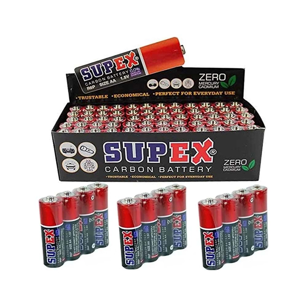 Supex R03 AAA 1.5v 12li Çinko Karbon İnce Kalem Pil (Paketi 60lı)