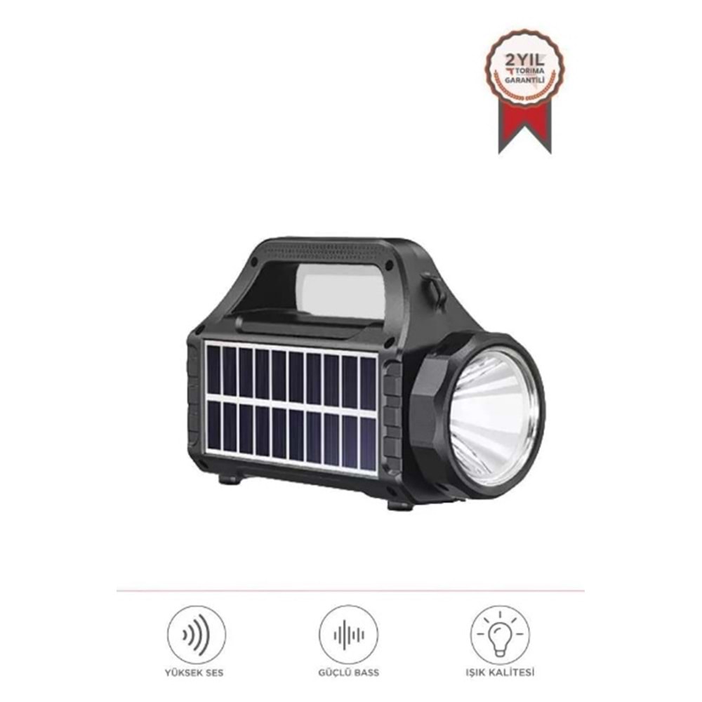Torima KTS-2031 Dış Mekan 3 inç Güneş Enerjili El Feneri RGB Kablosuz Bluetooth Hoparlör