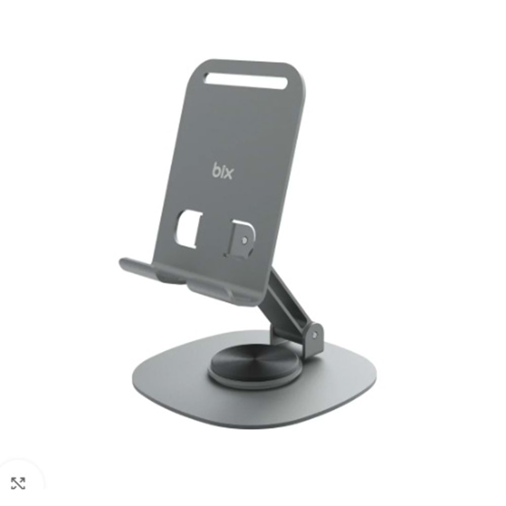 Bix TS01 Katlanabilir 360° Çok Açılı Yükseklik Ayarlı Metal Masaüstü Tablet iPad Tutucu Telefon Standı Gri