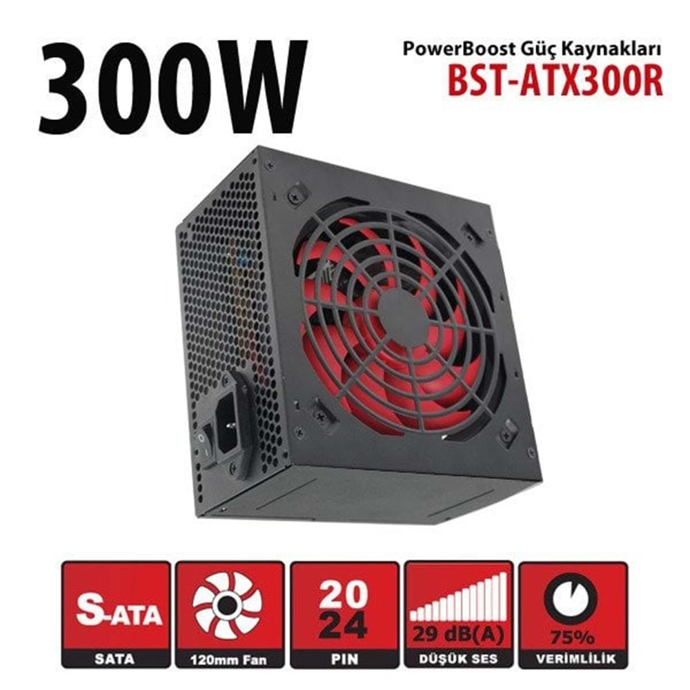 PowerBoost 300w Siyah 12cm fanlı ATX Power Suply