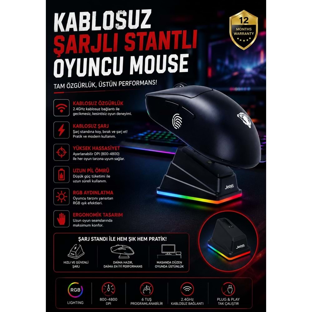 Jedel Gwh108p İstasyon Şarjlı Rgp Oyuncu Mouse
