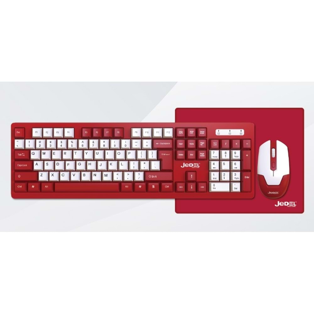Jedel Ws737 Kırmızı Beyaz Kablosuz Klavye+Mouse+MousePad