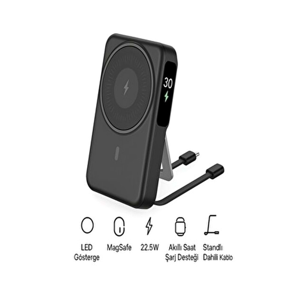 Linkage Lkp-62 Kablosuz Şarj 22.5W Hızlı Şarj Usb-C / Lightning Kablolu 10.000Mah Powerbank