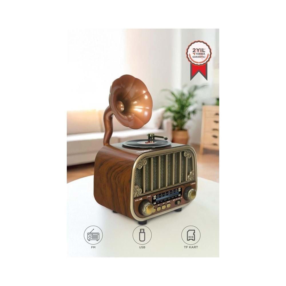 Torima Bluetooh Hoparlör Nostaljik Radyo AUX USB TF Destekli Speaker D76 Ahşap