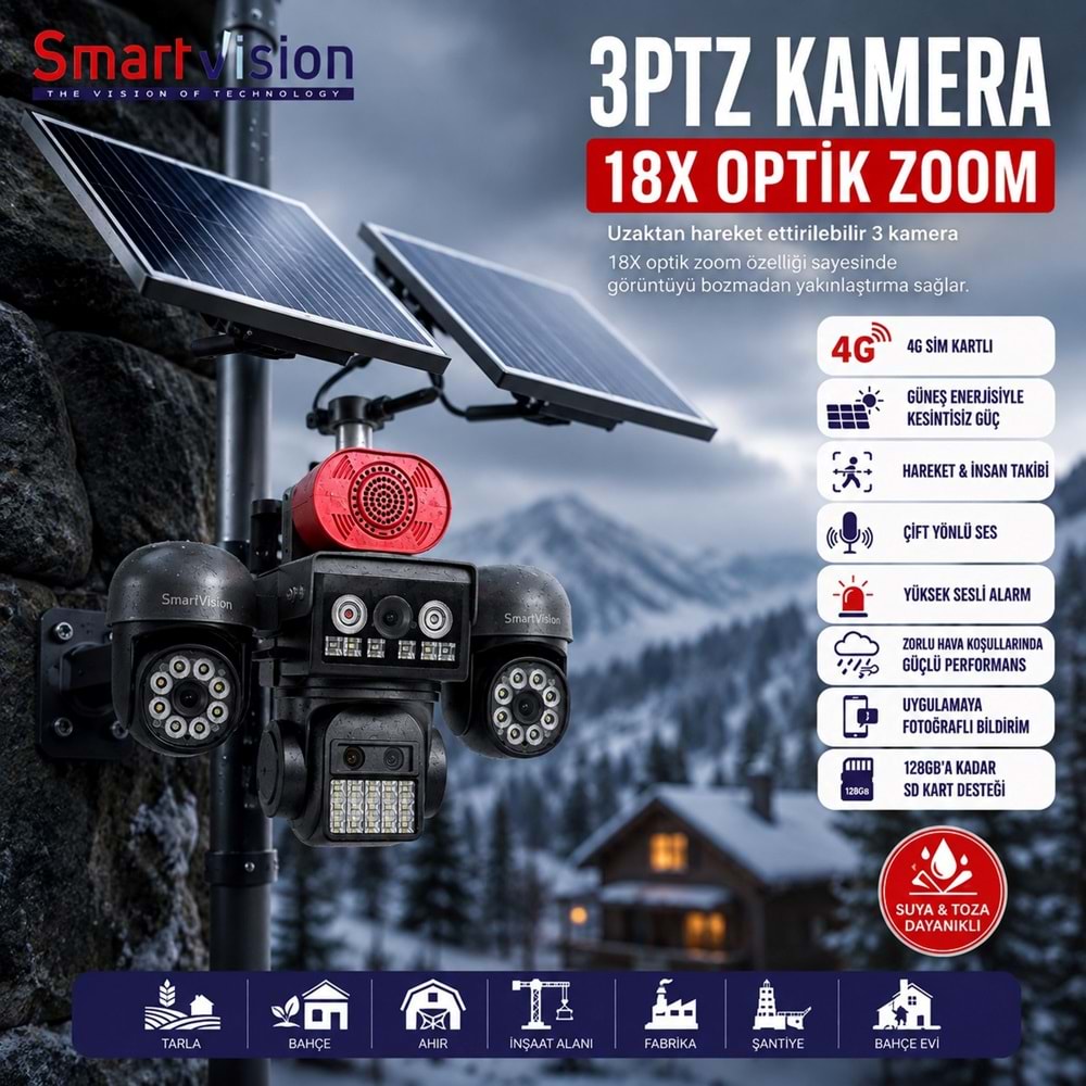 Smartvision Sv-822ip 4g 4 Kameralı 3Ptz 18x Optik Zoom Çift Solar Hieasy