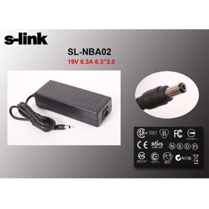 S-link SL-NBA02 120W 19V 6.3A 6.3x3.0 Toshiba Notebook Standart Adaptör