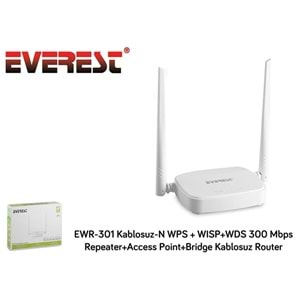 Everest EWR-301 Kablosuz-N WPS + WISP+WDS 300 Mbps Repeater+Access Poi