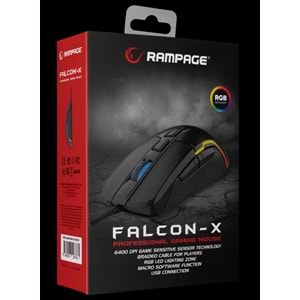 Rampage SMX-R68 FALCON-X Usb Siyah 800-6400 dpi RGB Ledli Gaming Oyuncu Mouse