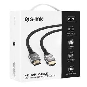 S-link SLX-HDTV20 19+1 HDMI to HDMI 20m Metal v2.0 4K (4096*2160) 30Hz Kablo