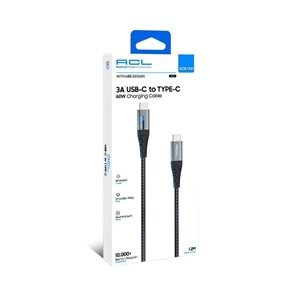 ACL Ack-101 3A 60 Watt 1.2mt USB-C to Type-C LED Işıklı Şarj Kablosu