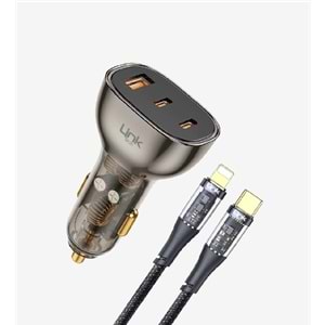 LinkTech c507 80W Çift PD (30+20W) & QC 30W Tip-C›Lightning Kablolu Süper Hızlı Araç Şarj Cihazı