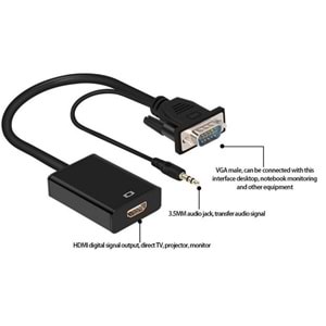Alfais Vga To Hdmi Çevirici Dönüştürücü Adaptör Kablosu