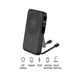 Linkage Lkp-62 Kablosuz Şarj 22.5W Hızlı Şarj Usb-C / Lightning Kablolu 10.000Mah Powerbank