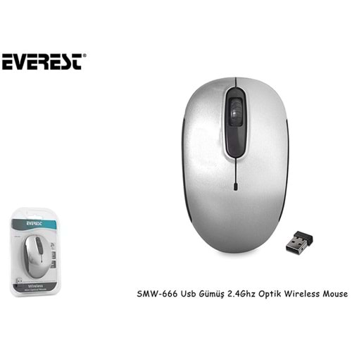 Everest SMW-666 Usb Gümüş ve Siyah 2.4Ghz Optik Wireless Mouse