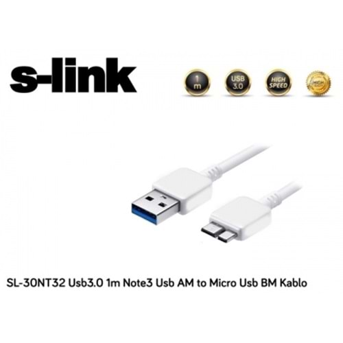 S-link SL-30NT32 Usb3.0 1m Note3/S5 Usb AM to Micto Usb BM Kablo