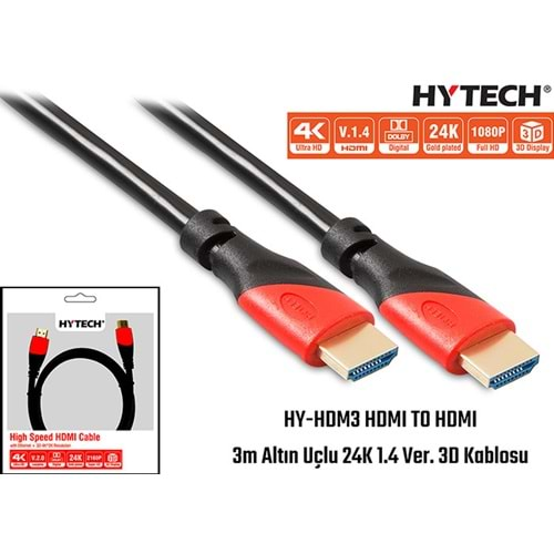 Hytech 1.4V 3m. Hdmi Altın Uçlu 24K 3D Kablosu hdtv3