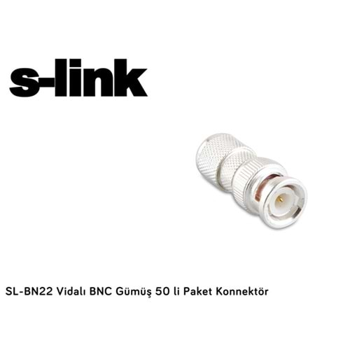 S-link SL-BN22 Vidalı BNC Gümüş 50 li Paket Konnektör