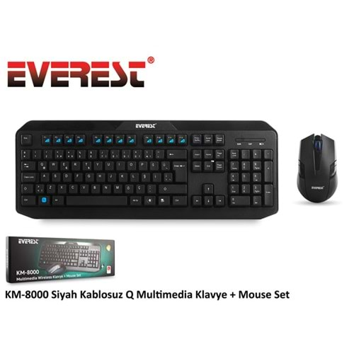 Everest KM-8000 Siyah Kablosuz Q Multimedia Klavye + Mouse Set