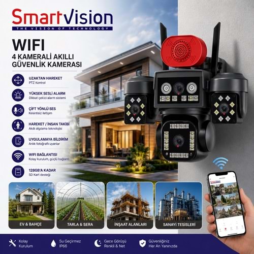 Smartvision Sv-440W 4 Kameralı 1 Ptz Wi-Fi Kamera Hieasy