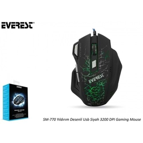 Everest SM-770 Yıldırım Desenli Usb Siyah 3200 DPI Gaming Mouse