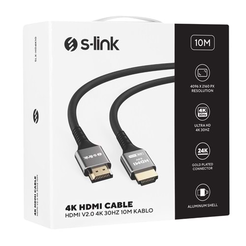 S-link SLX-HD4K10 19+1 Hdtv10 HDMI 10m Metal v2.0 4K (4096*2160) 30Hz Kablo