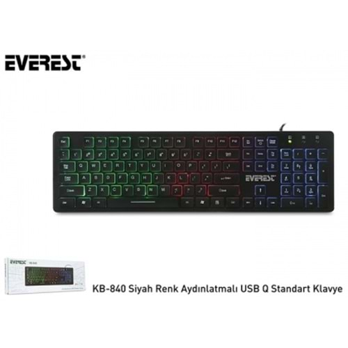 Everest KB-840 Siyah Renk Aydınlatmalı USB Q Standart Klavye